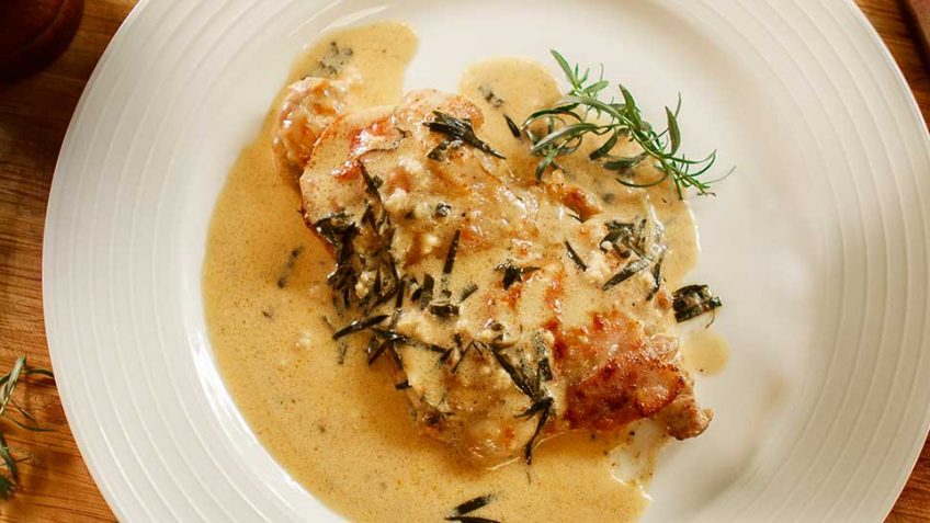 Chicken tarragon with prosciutto in a cream sauce